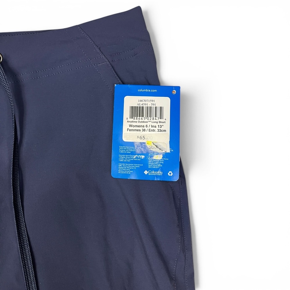 Columbia Anytime Outdoor Long Shorts Womens 6 Navy Blue Hiking NWT 13" Inseam - Picture 2 of 5